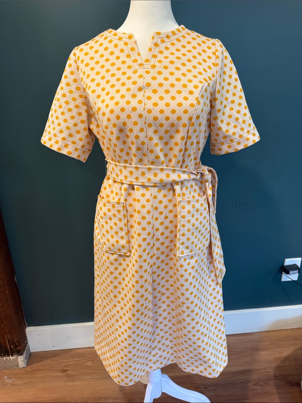 Gorgeous fun vintage yellow polka dot dress
